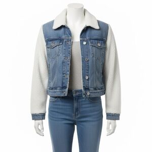 Forever 21 Blue Denim Jacket with Cream Sleeves